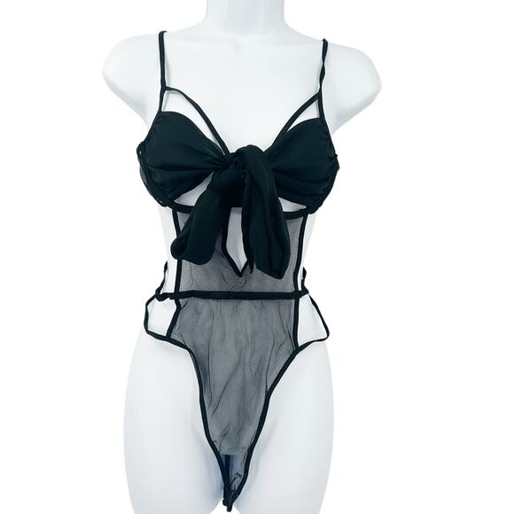 In Bloom by Jonquil Heidi Lace Sexy Strappy Sheer Open Bow Teddy Lingerie Size M - Picture 4 of 7